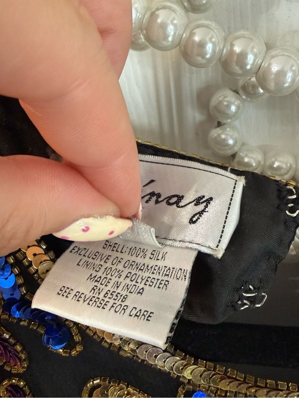 Vintage Embellished Black Cocktail Dress w/ Multicolor Floral Beading NYE Dress - Picture 5 of 15
